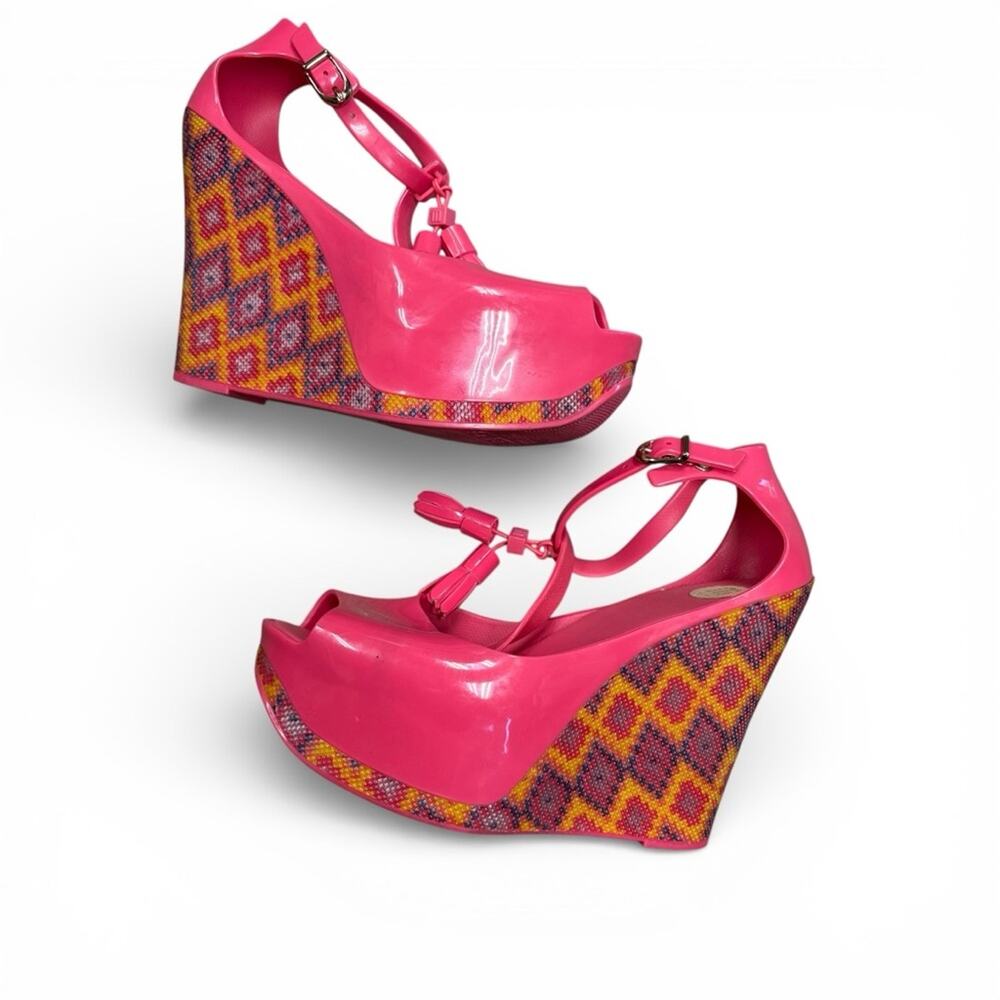 Melissa‎ “Peace” Vibrant Pink Wedge Sandals - 7